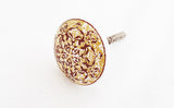 Ceramic brown olive green white intricate design printed 4cm round door knob D10c