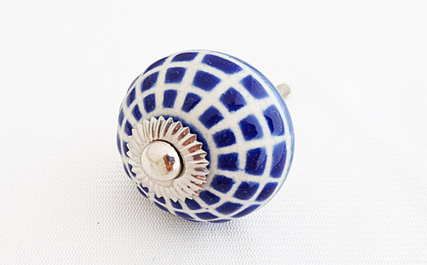 Ceramic stunning royal blue white embossed round 4cm door knob