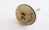 Ceramic  olive green white delicate angel printed 4cm round door knob E12
