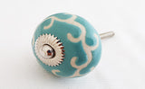 Ceramic ocean blue unique retro embossed 4CM round door knob