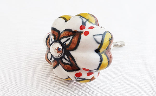 Ceramic yellow brown moroccan style pumpkin 4.5cm door knob C7