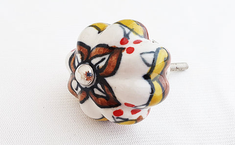 Ceramic yellow brown moroccan style pumpkin 4.5cm door knob d20a
