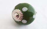 Ceramic olive green white funky dots 4cm round door knob