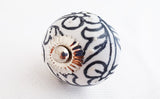 Ceramic black and white floral embossed design 4cm round door knob D16b