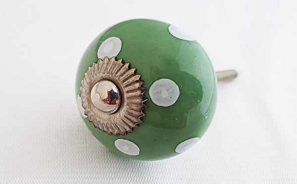 Ceramic forest green white dots 4cm round door knob