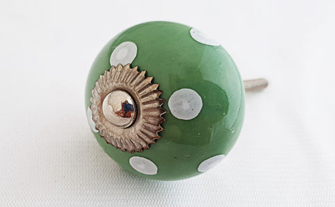 Ceramic forest green white dots 4cm round door knob