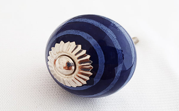 Ceramic royal blue white spiral 4cm round door knob
