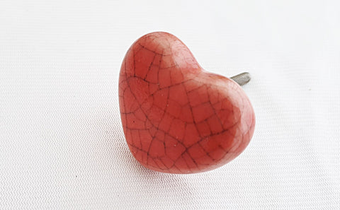 Ceramic rustic vintage style red heart shabby chic 4cm door knob d16a