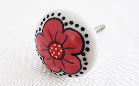 Ceramic pink shabby chic flower 4cm round door knob e8c