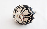 Ceramic black and white embosssed hearts flower round 4cm door knob E16
