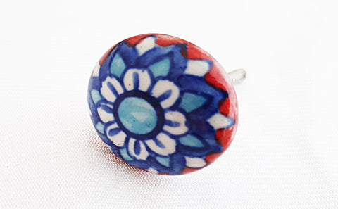 Ceramic blue red mandala retro vintage 4CM round door knob
