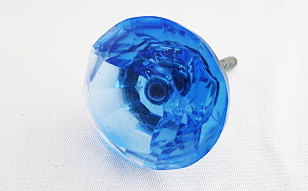 Glass big blue natural crystal cut 5cm round door knob