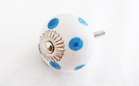 Ceramic navy blue white funky dots 4CM round door knob d4b