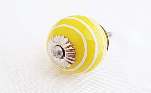 Ceramic yellow white spiral design round 4cm door knob