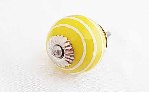 Ceramic yellow white spiral design round 4cm door knob