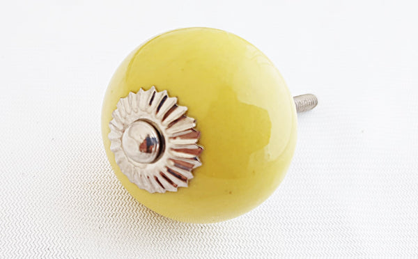 Ceramic lemon yellow round 4cm door knob