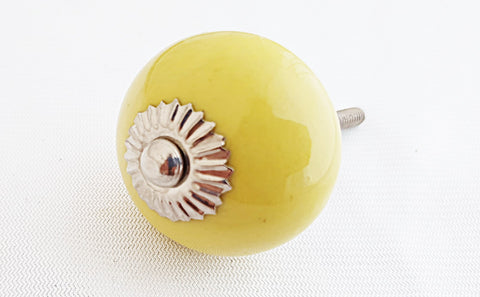 Ceramic lemon yellow round 4cm door knob handles c14b