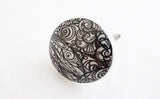 Ceramic black intricate design printed 4cm round door knob