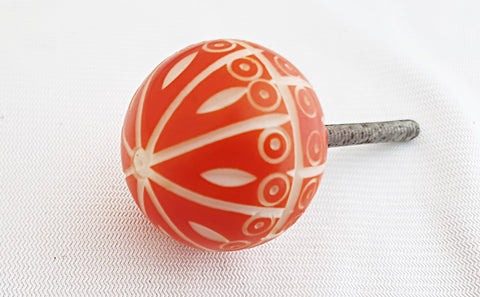 Acrylic red unique embossed design 3.5cm ball round door knob DF1