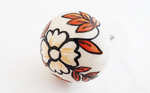 Ceramic foliage colors floral leafy design 4cm round door knob d6b
