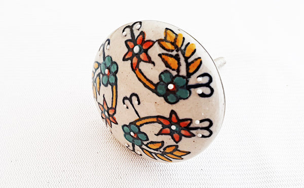 Ceramic colorful floral cream embossed 4..5cm round door knob