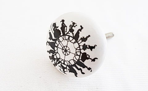 Ceramic kids black witch cycle printed 4cm round door knob E6a