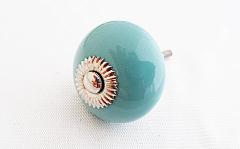 Ceramic rustic ocean aqua blue green round 4cm door knob d14f