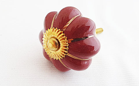 Ceramic maroon burgundy gold pumpkin 4cm door knob e3a