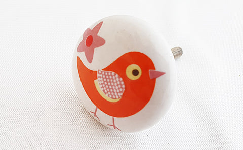 Ceramic kids orange bird shabby chic printed 4cm round door knob E4