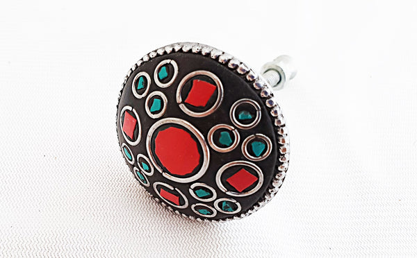 Metal retro vintage Semi Precious gemstones red 3.5cm round door knob