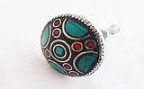 Metal retro vintage semi-precious gemstones turquoise red 3.5cm door knob