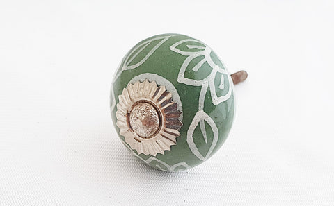 New Ceramic olive green delicate white 4cm round door knob