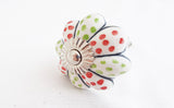 Ceramic red green white flower dots pumpkin 4.5cm door knob B14