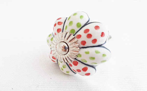 Ceramic red green white flower dots pumpkin 4.5cm door knob B14