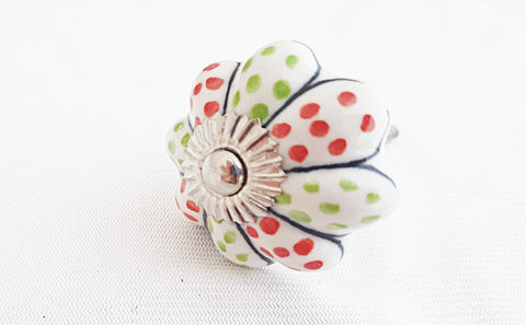 Ceramic red green white flower dots pumpkin 4.5cm door knob C16c