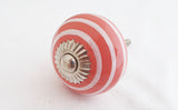 Ceramic red white spiral 4cm round door knob d20c