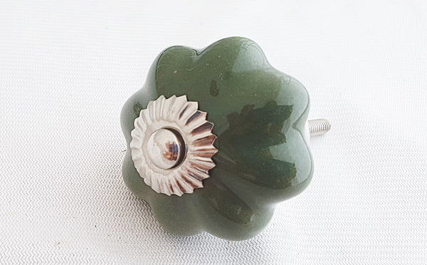 Ceramic pine green 4.5cm pumpkin door knob