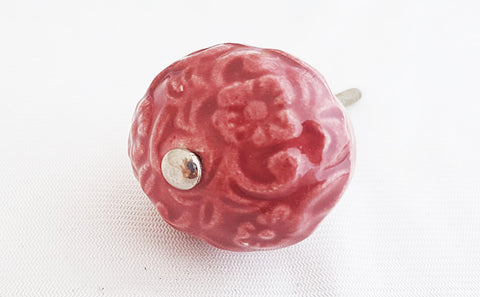 Ceramic burgundy vintage embossed style 4cm round door knob E9