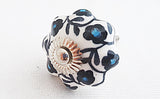 Ceramic black blue floral 4.5cm pumpkin door knob G7