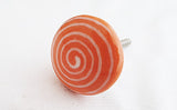 Ceramic orange white embossed spiral 4cm round door knob D1