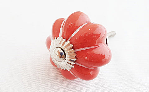 Ceramic red white 4.5cm pumpkin door knob CF3