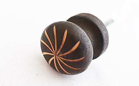 Wooden vintage style brown 3.5cm round door knob EF1