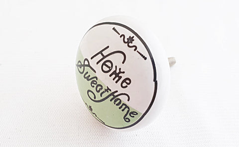 Ceramic "Home Sweet Home" green printed 4cm round door knob