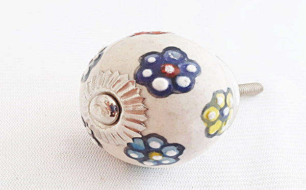 Ceramic colorful embossed floral design 4cm round door knob E8