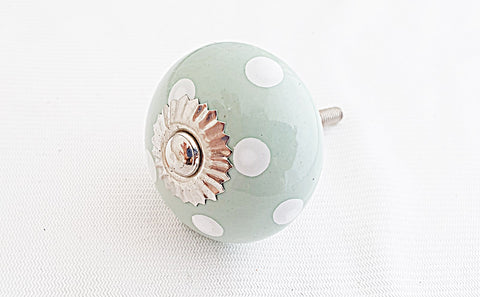Ceramic sage green white dots 4cm round door knob