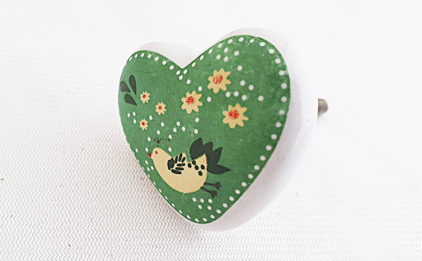 Ceramic green white shabby chic kids printed 4cm heart door knob