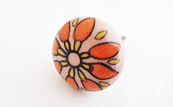 Ceramic pink orange unique shabby chic 4cm round door knob