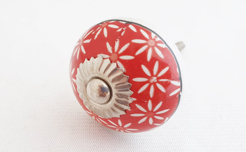 Ceramic spring red shabby chic floral design printed 4cm round door knob B6