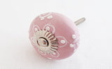 Ceramic shabby chic embossed pink floral design 4cm round door knob