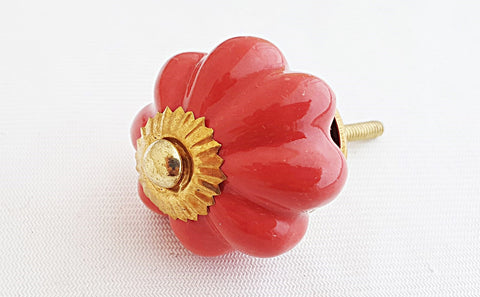 Ceramic vibrant red pumpkin 4cm door knob CF3